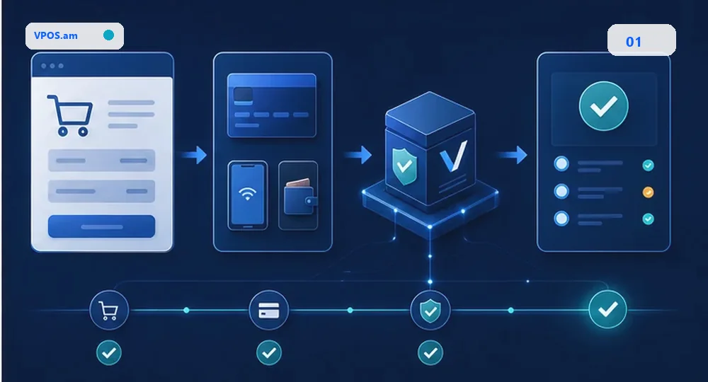 Checkout -> Payment -> Verification -> Order status